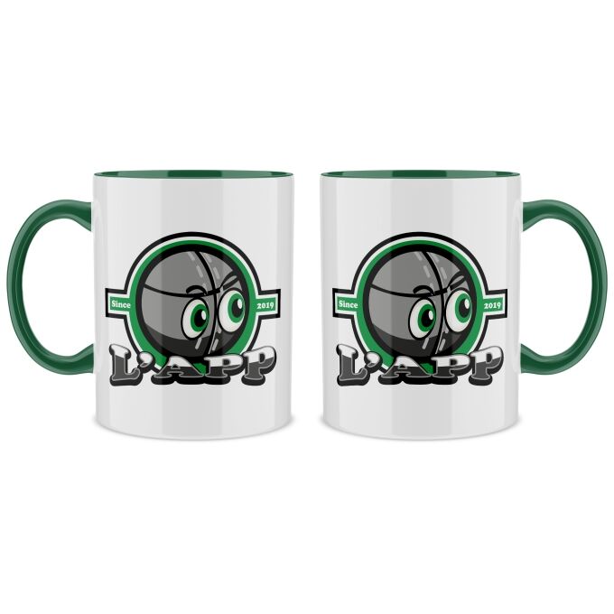 Mug avec intérieur et anse de couleur Vert Foncé- Logo L'APP pour Textile Clair et Foncé (Imprimé en France)